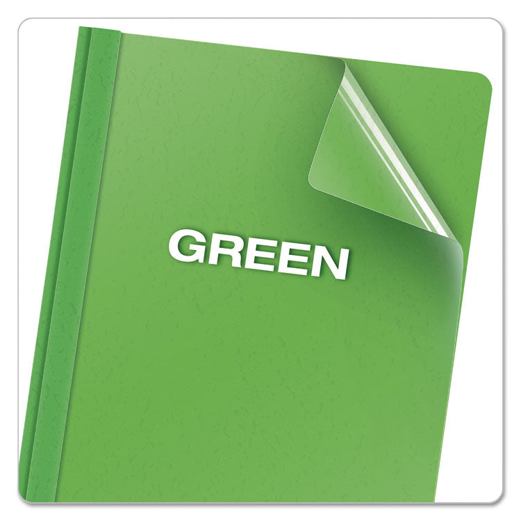 Clear Front Standard Grade Report Cover, Three-Prong Fastener, 0.5" Capacity, 8.5 x 11, Clear/Green, 25/Box