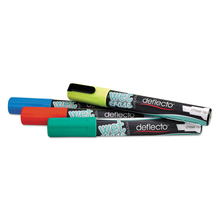 Wet Erase Markers, Medium Chisel Tip, Assorted Colors, 4/Pack