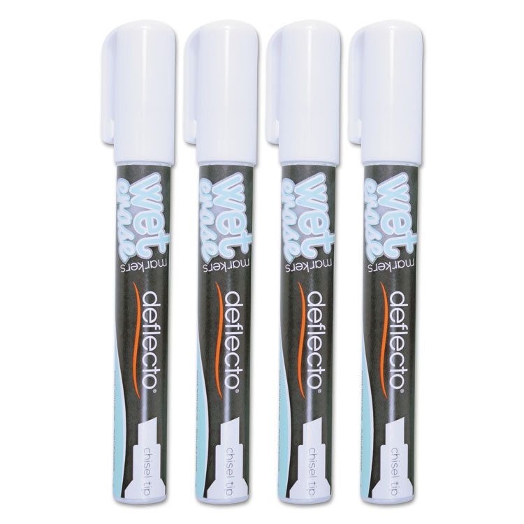 Wet Erase Markers, Medium Chisel Tip, White, 4/Pack