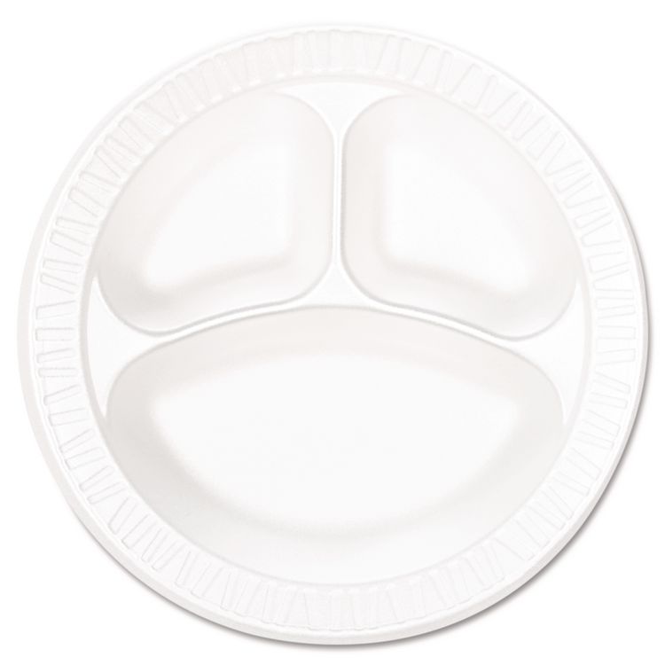 Concorde Foam Plate, 3-Compartment Plate, 10.25" dia, White, 125/Pack, 4 Packs/Carton
