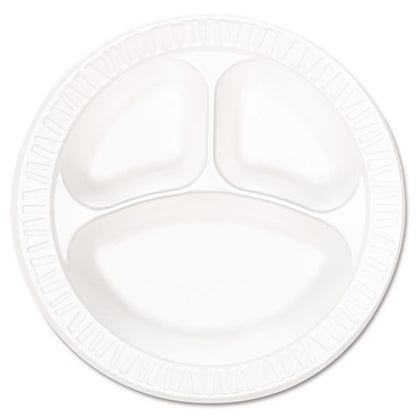 Concorde Foam Plate, 3-Compartment Plate, 10.25" dia, White, 125/Pack, 4 Packs/Carton