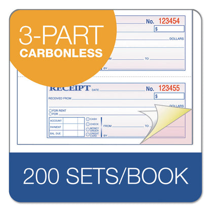 Multipart Money/Rent Receipt Book, Casebound (Hard Cover), Three-Part Carbonless, 7 x 2.75, 4 Forms/Sheet, 200 Forms Total