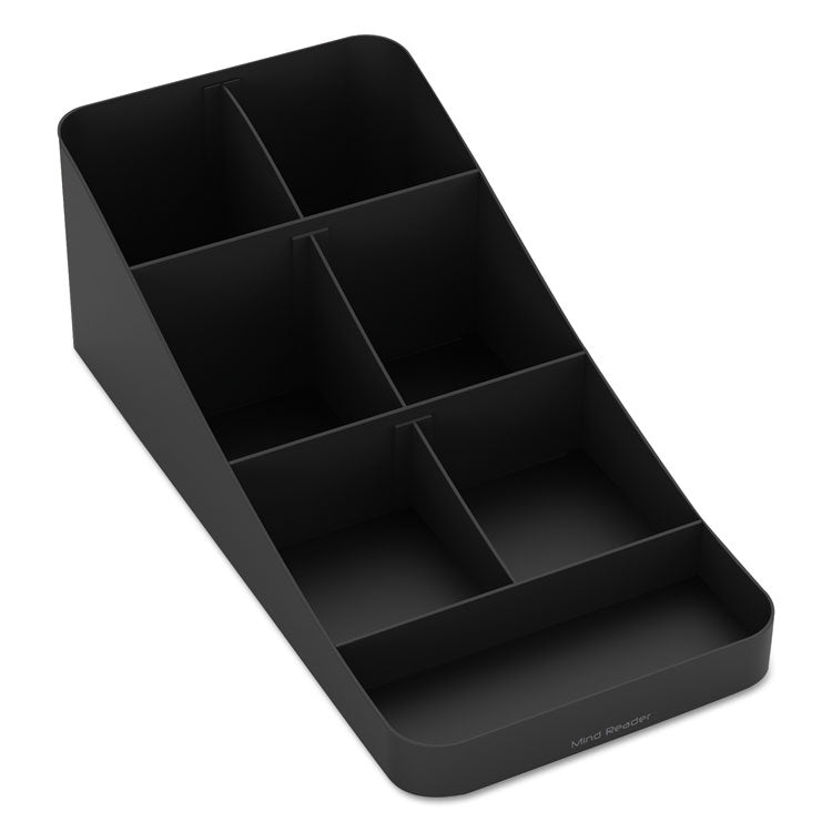 Trove Seven-Compartment Coffee Condiment Organizer, 7.75 x 16 x 5.25, Black