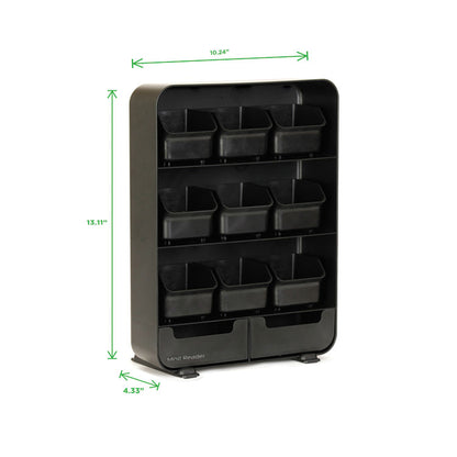 Baggy Nine-Drawer Tea Bag and Accessory Holder, 10.24 x 4.33 x 13.11, Black