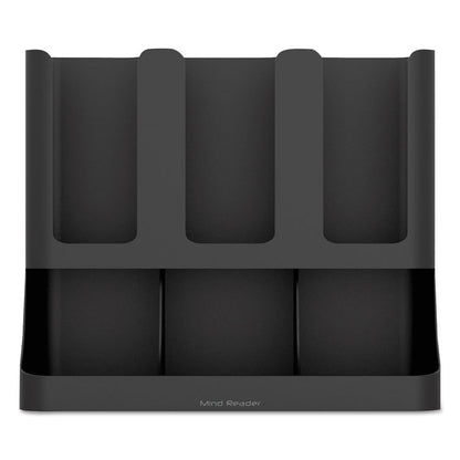 Flume Six-Section Upright Coffee Condiment/Cup Organizer, 11.5 x 6.5 x 15, Black