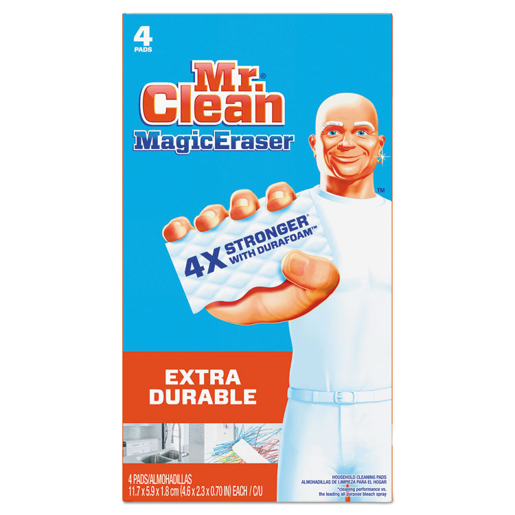 Magic Eraser Extra Durable, 4.6 x 2.4, 0.7" Thick, White, 4/Box