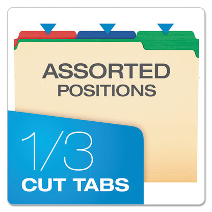 Color Tab File Folders, 1/3-Cut Tabs: Assorted, Letter Size, 0.75" Expansion, Manila, 50/Box
