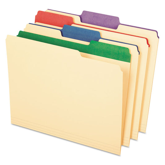 Color Tab File Folders, 1/3-Cut Tabs: Assorted, Letter Size, 0.75" Expansion, Manila, 50/Box