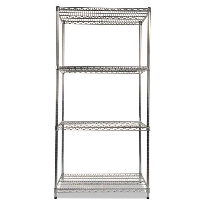 NSF Certified Industrial Four-Shelf Wire Shelving Kit, 36w x 24d x 72h, Silver
