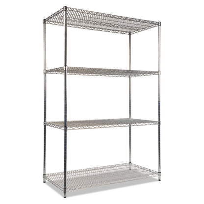 NSF Certified Industrial Four-Shelf Wire Shelving Kit, 48w x 24d x 72h, Silver