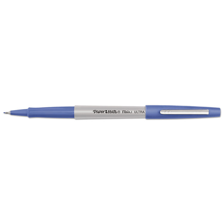 Flair Felt Tip Porous Point Pen, Stick, Extra-Fine 0.4 mm, Assorted Ink Colors, Gray Barrel, 16/Pack