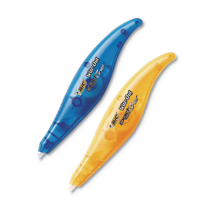Wite-Out Brand Exact Liner Correction Tape, Non-Refillable, 0.2" x 19.67 ft, White Tape, Assorted Dispenser Colors, 2/Pack