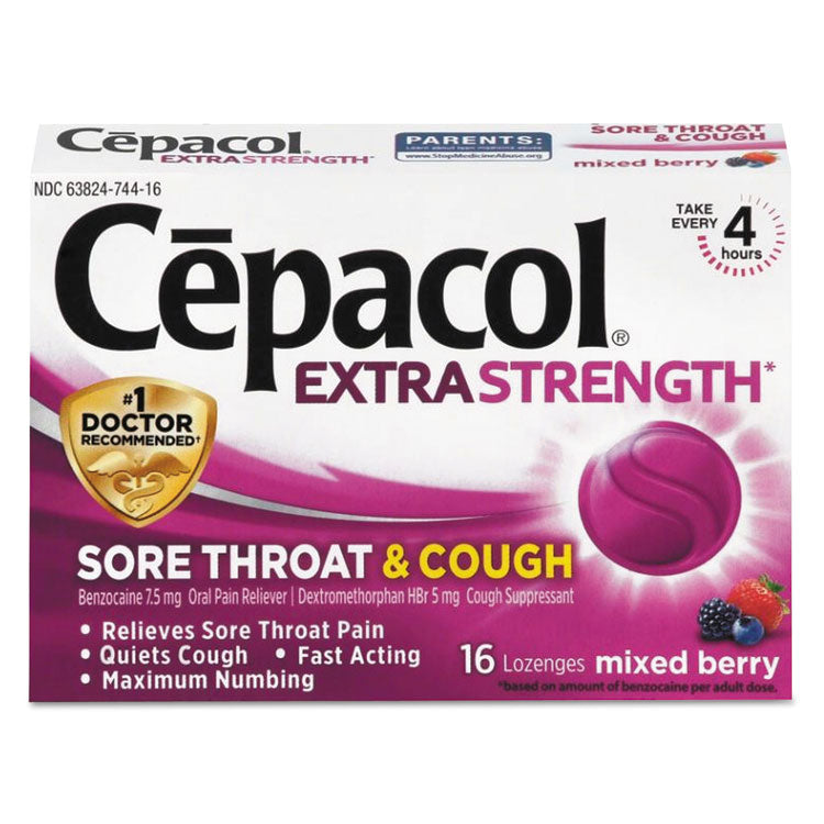 Extra Strength Sore Throat and Cough Lozenges, Mixed Berry, 16 Lozenges