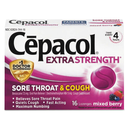 Extra Strength Sore Throat and Cough Lozenges, Mixed Berry, 16 Lozenges