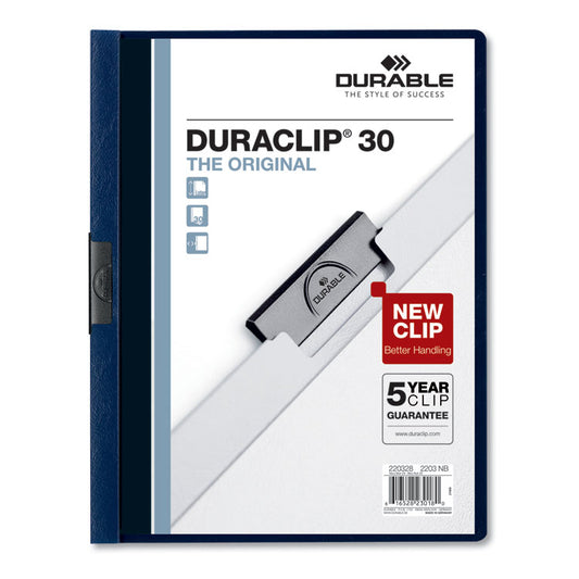 DuraClip Report Cover, Clip Fastener, 8.5 x 11, Clear/Navy (Each)
