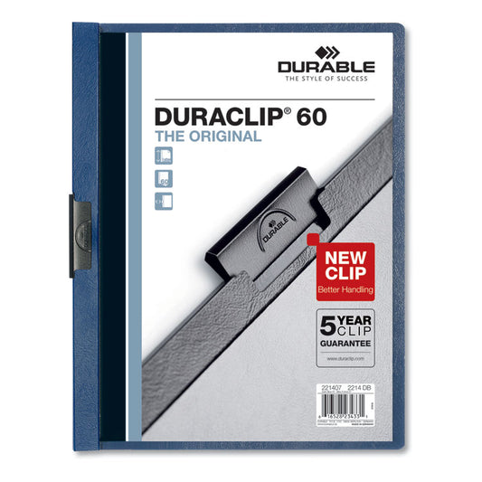DuraClip Report Cover, Clip Fastener, 8.5 x 11, Clear/Dark Blue, 25/Box