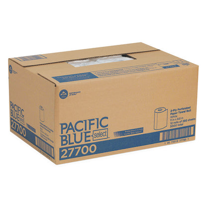 Pacific Blue Select Two-Ply Perforated Paper Kitchen Roll Towels, 2-Ply, 11 x 8.8, White, 250/Roll, 12 Rolls/Carton
