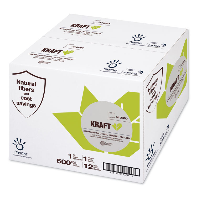 Kraft Tech Hardwound Roll Towel, Kraft, 1-Ply, 7.8" x 600 ft, Brown, 12 Rolls/Carton