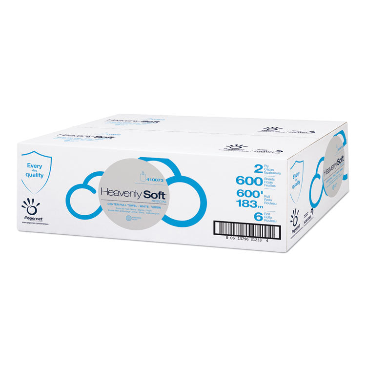 Heavenly Soft Special Center Pull Towel, 2-Ply, 7.6 x 12, White, 600 Sheets/Roll, 6 Rolls/Carton