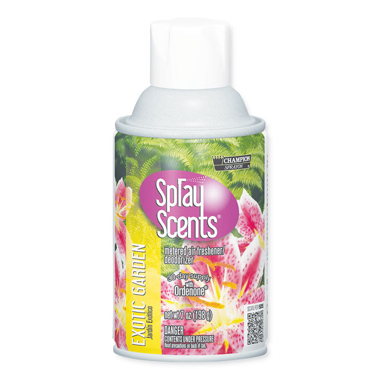 Champion Sprayon SPRAYScents Metered Air Freshener Refill, Exotic Garden, 7 oz Aerosol Spray, 12/Carton