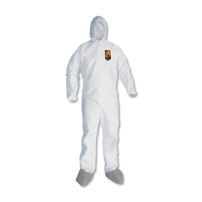 A45 Liquid and Particle Protection Surface Prep/Paint Coveralls, Hood, Elastic Wrist/Ankles, Boots, Medium, White, 25/Carton