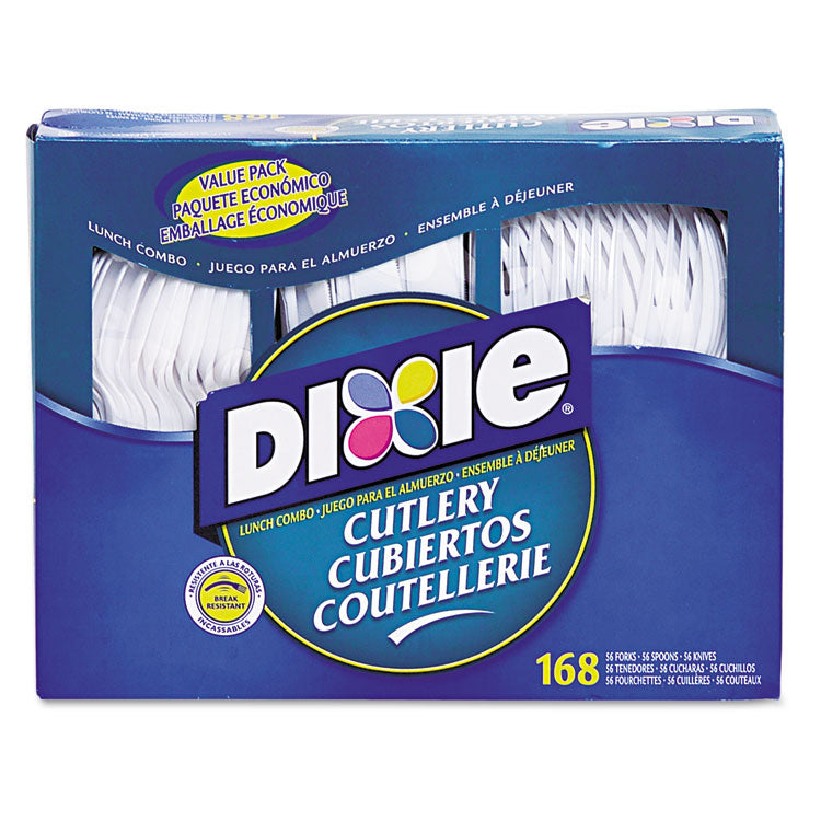 Combo Pack, Tray with White Plastic Utensils, Heavyweight, Fork/Knife/Spoon, 168/Pack, 6 Packs/Carton