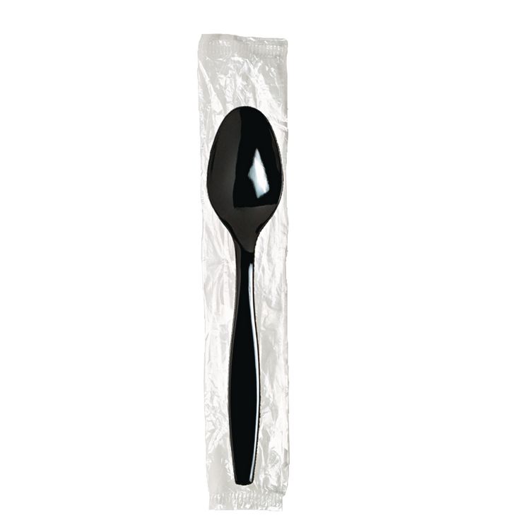 Individually Wrapped Heavyweight Spoon, Plastic, Black, 1,000/Carton