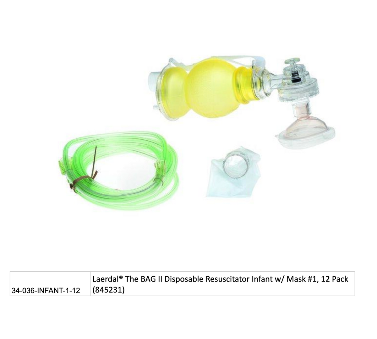 Kemp USA Laerdal® The BAG II Disposable Resuscitator Infant w/ Mask #1, 12 Pack (845231)