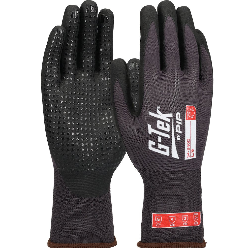 G-Tek by PIP Prem. Knit NYLON/SPANDEXGLOVE Nitrile Microdot, 12 Pairs/Dozen