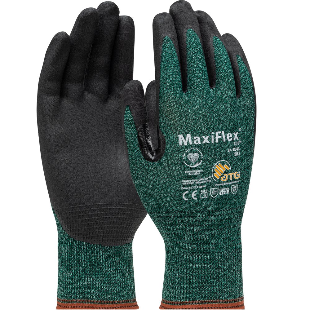 PIP Maxiflex Cut GRN ENG Yarn BLK NIT MIC A2/EN3, 12 Pairs/Dozen