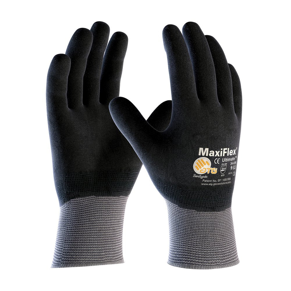 PIP Maxiflex ULT 15G GRY Nylon Shell Full Coat BLK, 12 Pairs/Dozen