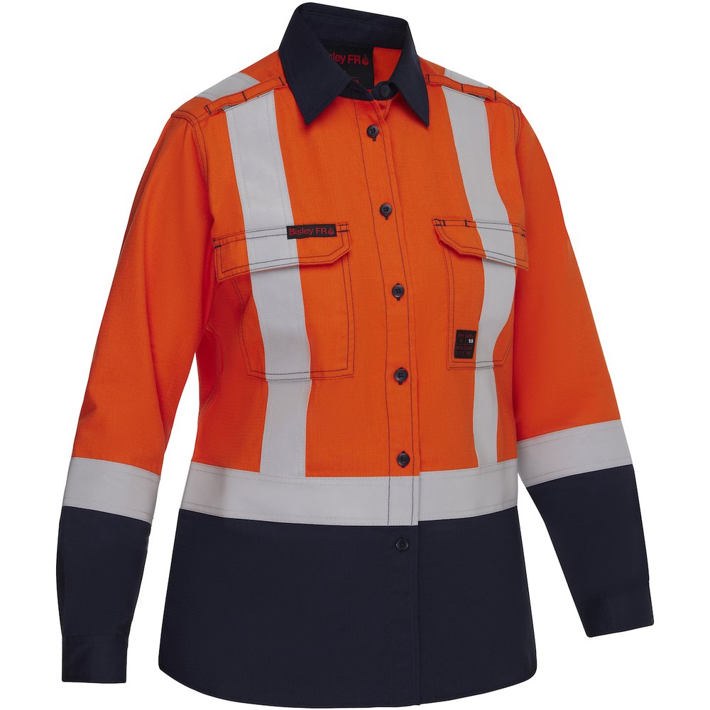 Bisley Workwear by PIP AR/FR Women Ripstop L-sleeve Button ORG/NAVY XL