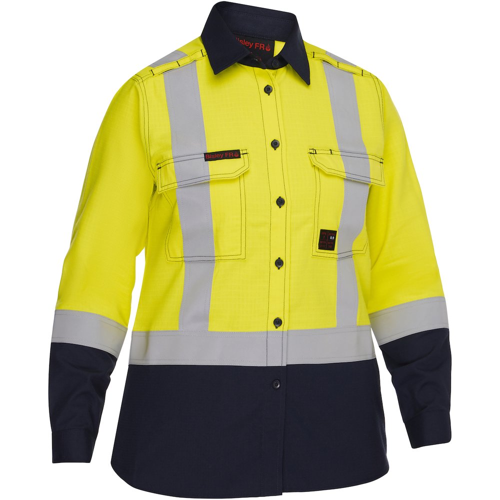 Bisley Workwear by PIP AR/FR Women Ripstop L-sleeve Button YEL/NAVY XL