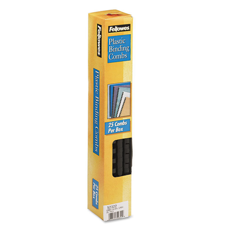 Plastic Comb Bindings for 11 x 8.5 Documents, 19 Rings, 0.38" (55-Sheet) Capacity, Black, 25/Pack