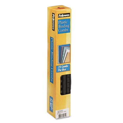 Plastic Comb Bindings for 11 x 8.5 Documents, 19 Rings, 0.38" (55-Sheet) Capacity, Black, 25/Pack