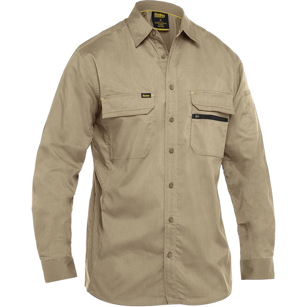 Bisley Workwear by PIP L-sleeve Ripstop Work Shirt W/X-AIRFLOW TAN L