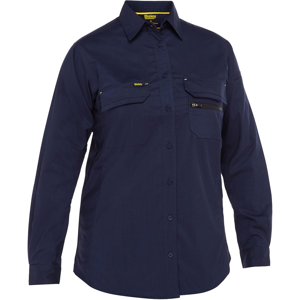 Bisley Workwear by PIP Women L-sleeve Ripstop Work Shirt Airflow NVY M