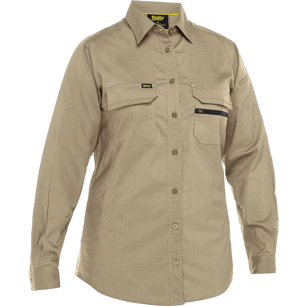 Bisley Workwear by PIP Women L-sleeve Ripstop Work Shirt Airflow TAN L