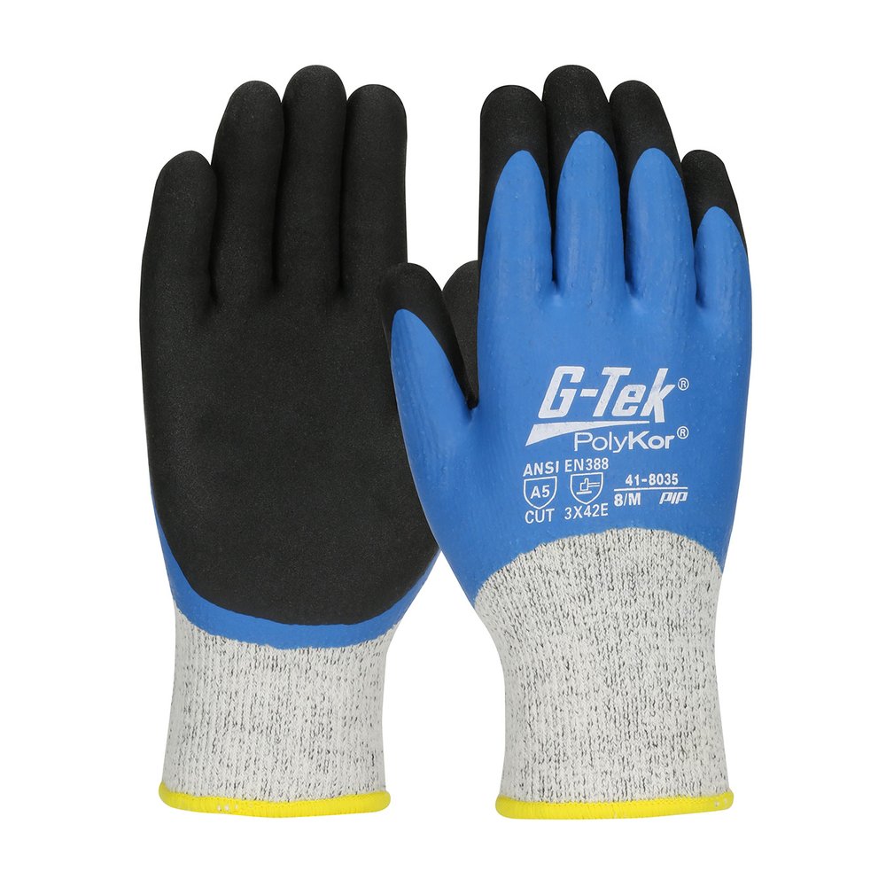 G-Tek by PIP Knit 1-LYR POLYK/ACR Glve D-dip Latex MS Grip M, 12 Pairs/Pack