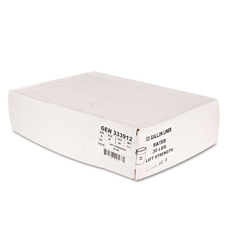 High-Density Can Liners, 33 gal, 9 mic, 33" x 39", Natural, Perforated Roll, 25 Bags/Roll, 20 Rolls/Carton