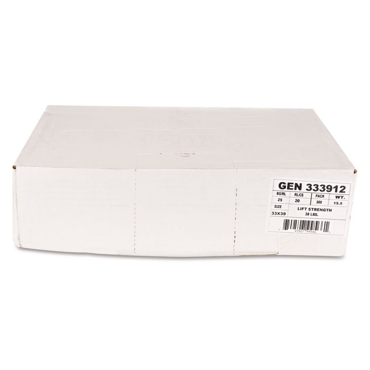 High-Density Can Liners, 33 gal, 9 mic, 33" x 39", Natural, Perforated Roll, 25 Bags/Roll, 20 Rolls/Carton