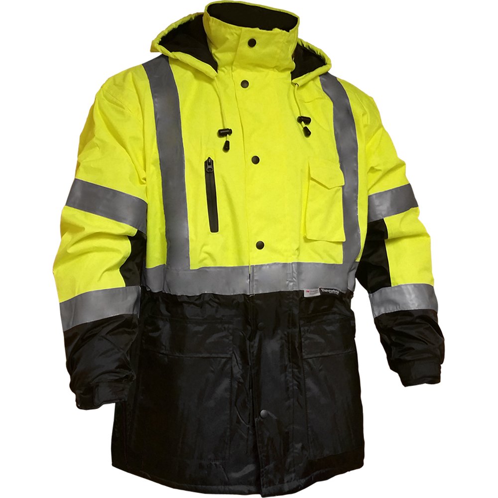 Reflective Apparel by PIP ANSI Type R CL3 Wproof Parka Insulation BLK SM
