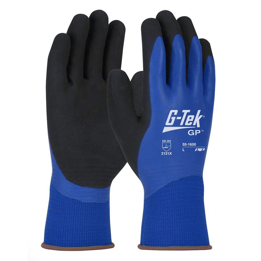 G-Tek by PIP Knit Polyest Glove DBL DIP Latex Grip-wproof L, 12 Pairs/Pack