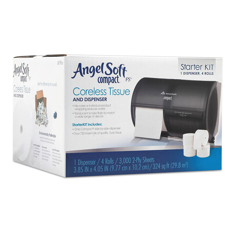 Compact Tissue Dispenser and Angel Soft ps Tissue Start Kit, 10.13 x 6.75 x 7.13, Translucent Smoke