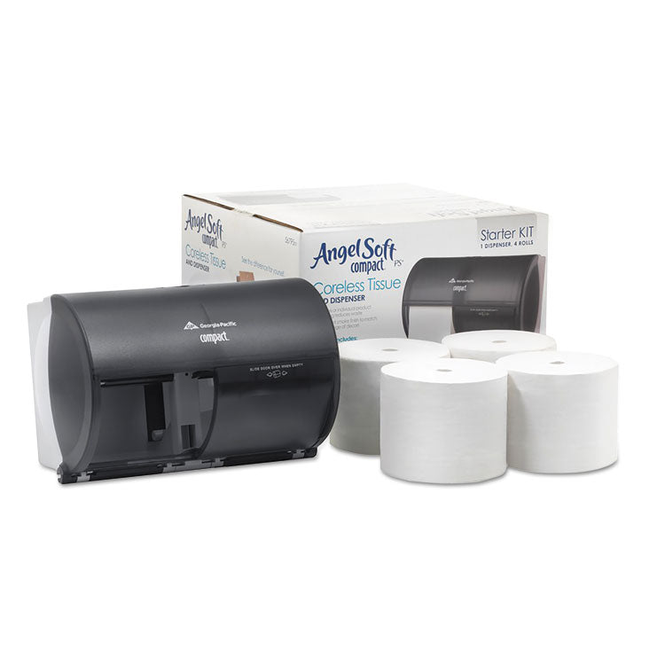 Compact Tissue Dispenser and Angel Soft ps Tissue Start Kit, 10.13 x 6.75 x 7.13, Translucent Smoke