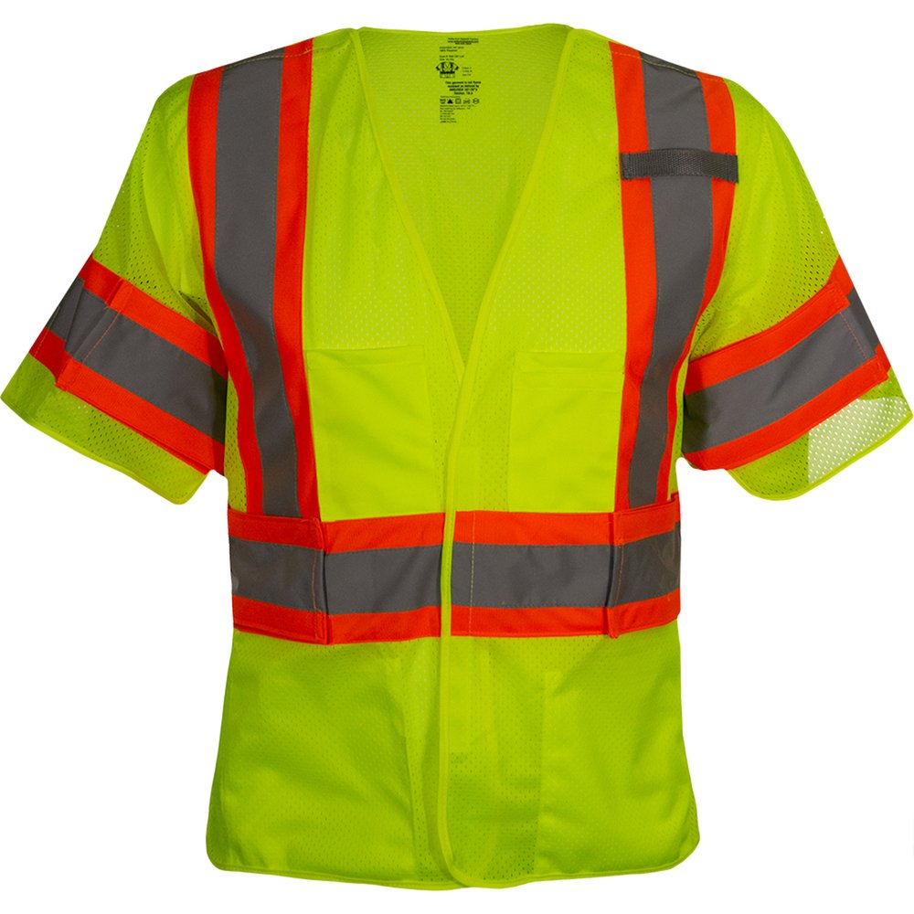 Reflective Apparel by PIP ANSI Type R CL3 2T 7POCKT Breakway Vest ADJ Side