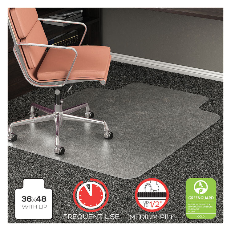 RollaMat Frequent Use Chair Mat for Medium Pile Carpet, Rectangular with Lip, Beveled Edges, 36" x 48", Clear, Ships Flat