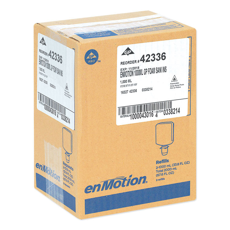GP enMotion High-Frequency-Use Foam Sanitizer Dispenser Refill, 1,000 mL, Fragrance-Free, 2/Carton