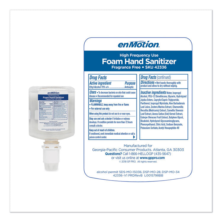 GP enMotion High-Frequency-Use Foam Sanitizer Dispenser Refill, 1,000 mL, Fragrance-Free, 2/Carton