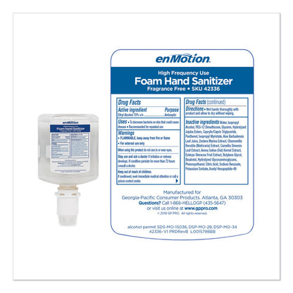 GP enMotion High-Frequency-Use Foam Sanitizer Dispenser Refill, 1,000 mL, Fragrance-Free, 2/Carton